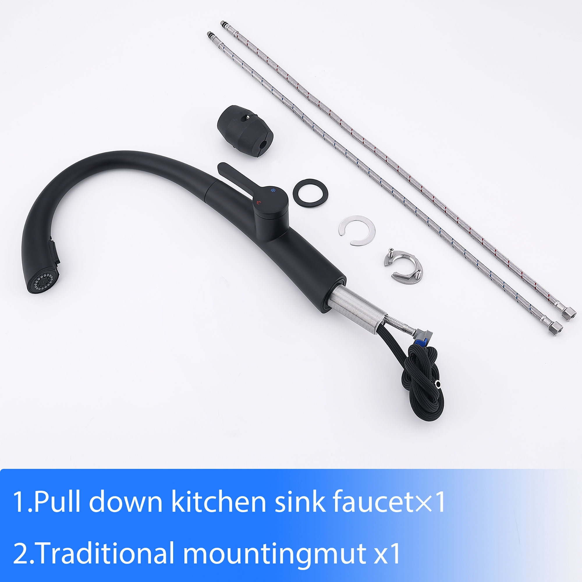 Elegant Single Handle Stainless Steel Pull Out Kitchen Faucet With High Arch Spout