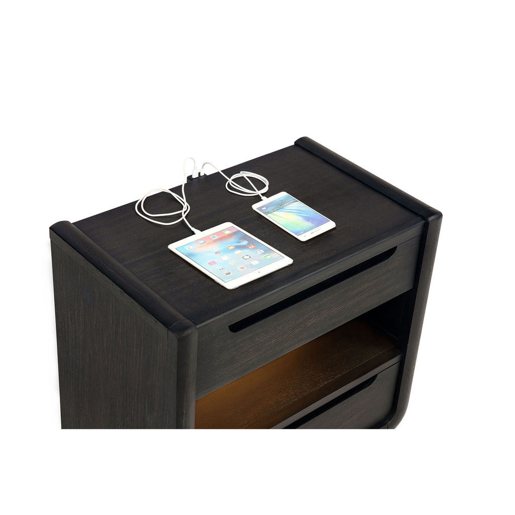 Bangor - 2 Drawer LED Nightstand With USB - Black