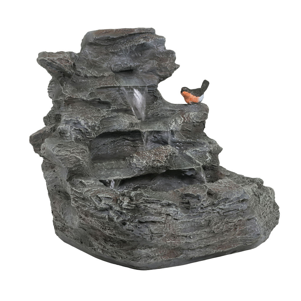 Concrete Rock Waterfall Fountain With LED Lights, Outdoor Garden Decor