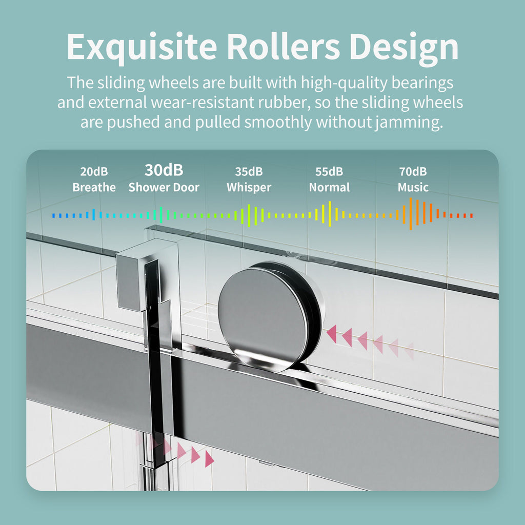 Frameless Single Sliding Soft Close Shower Doors, Reversible Installatio - Chrome