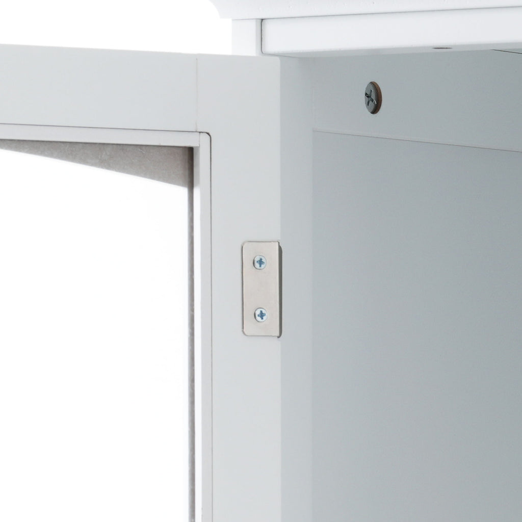 Tall Bathroom Storage Cabinet With Glass Doors, Free-Standing, Two Drawers, And Adjustable Shelves, Board, Painted Perfect For Displaying Your Favorite Items