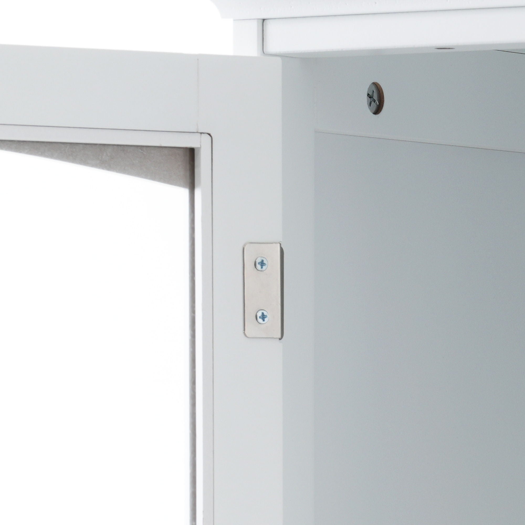 Tall Bathroom Storage Cabinet With Glass Doors, Free-Standing, Two Drawers, And Adjustable Shelves, Board, Painted Perfect For Displaying Your Favorite Items