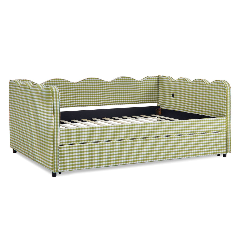 Gingham Daybed & USB Charging Port, Wave-Shaped Design