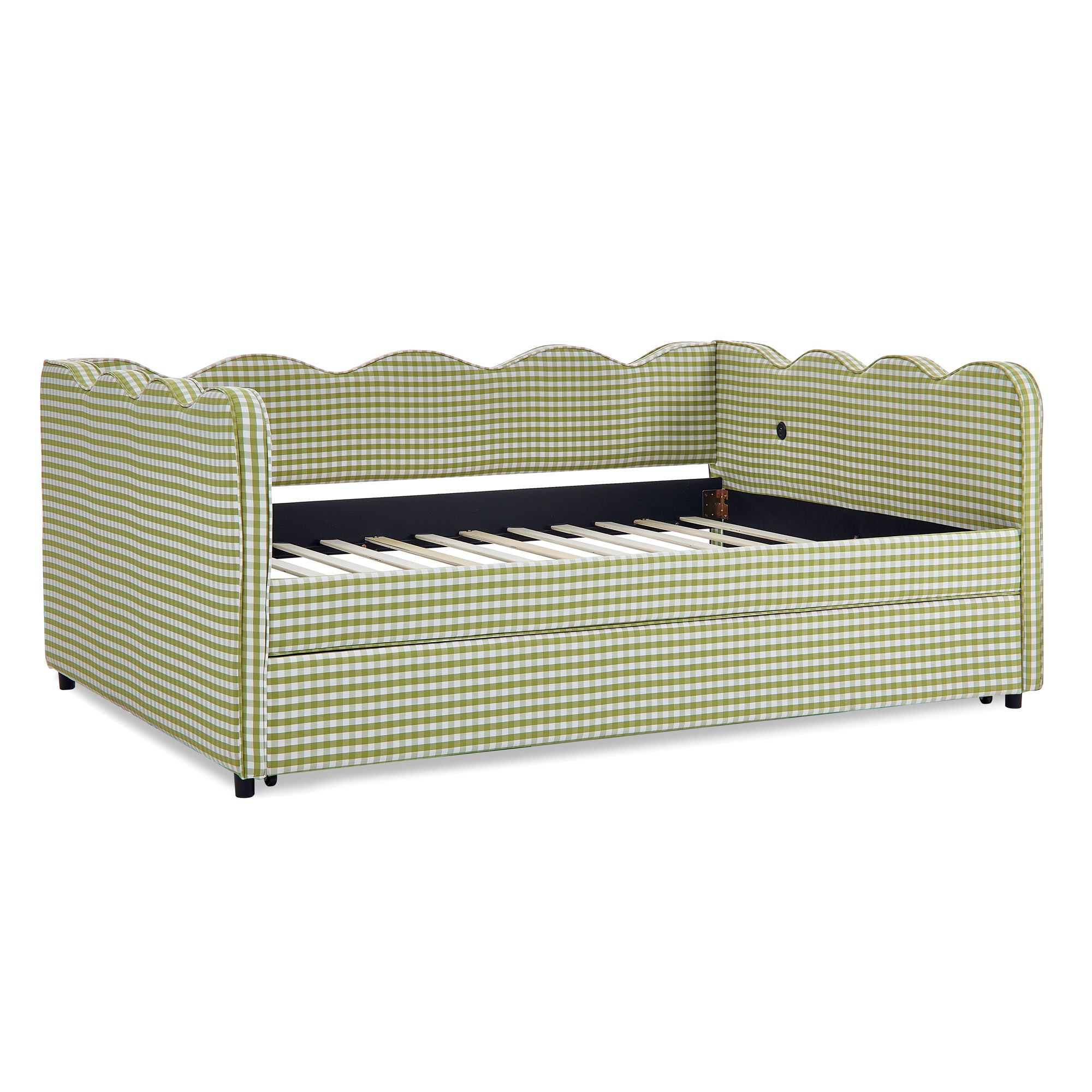 Gingham Daybed & USB Charging Port, Wave-Shaped Design