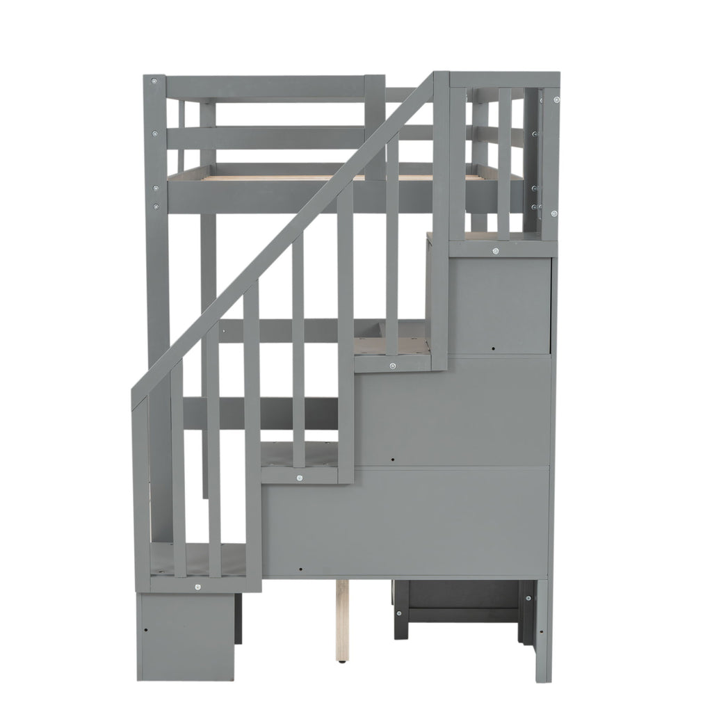Loft Bed Frame With Built In Desk And Double Storage Drawers