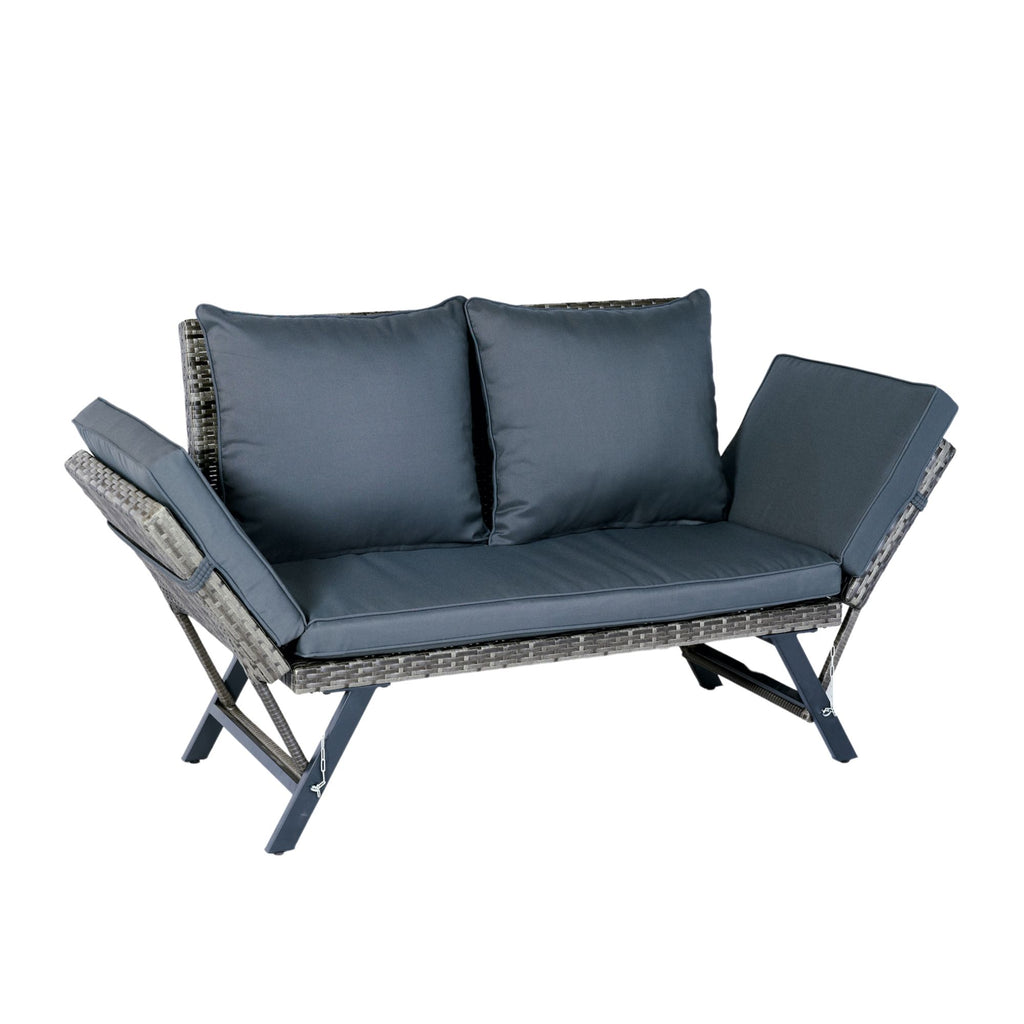 1 Pieces Patio Wicker Side Foldable Bench Patio Backyard Conversation Bench Gray Wicker - Dark Gray / Gray