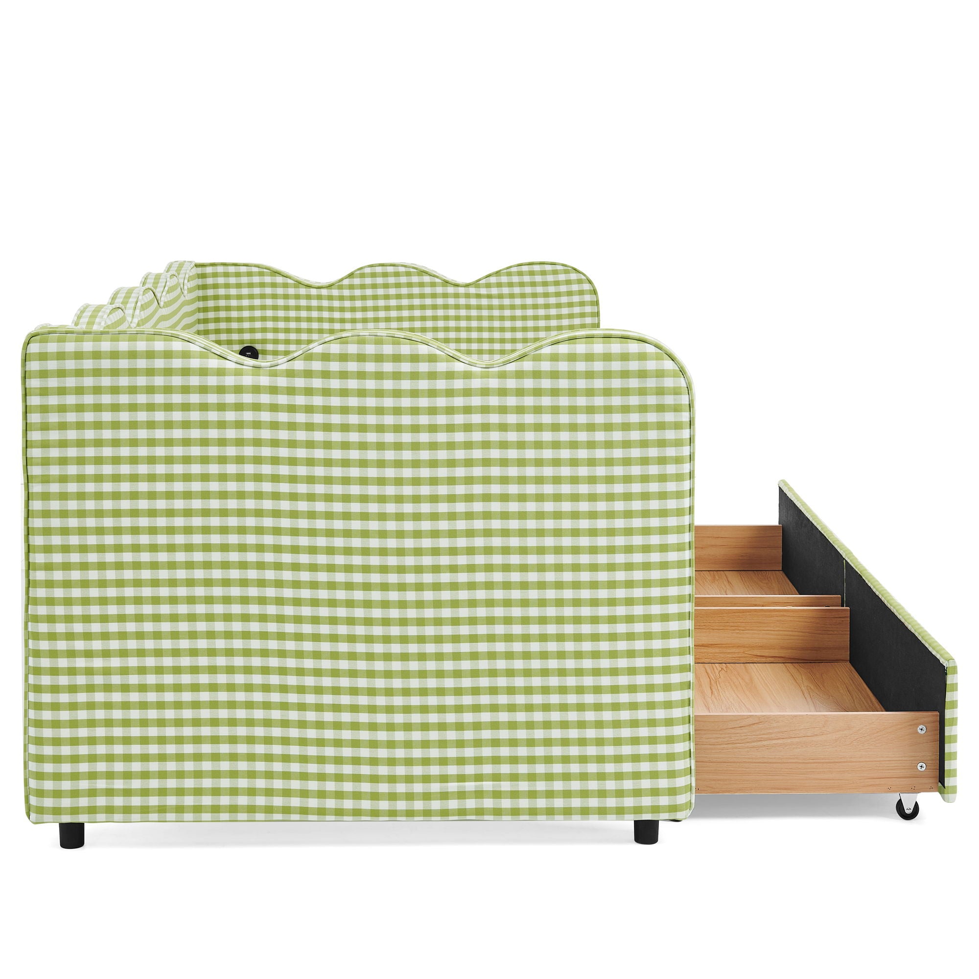 Gingham Daybed With USB Charging Port, Wave-Shaped Design