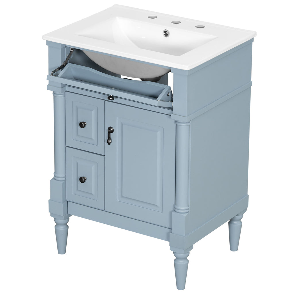Freestanding Bathroom Vanity With Sink, Adjustable Shelf & Flip Drawer
