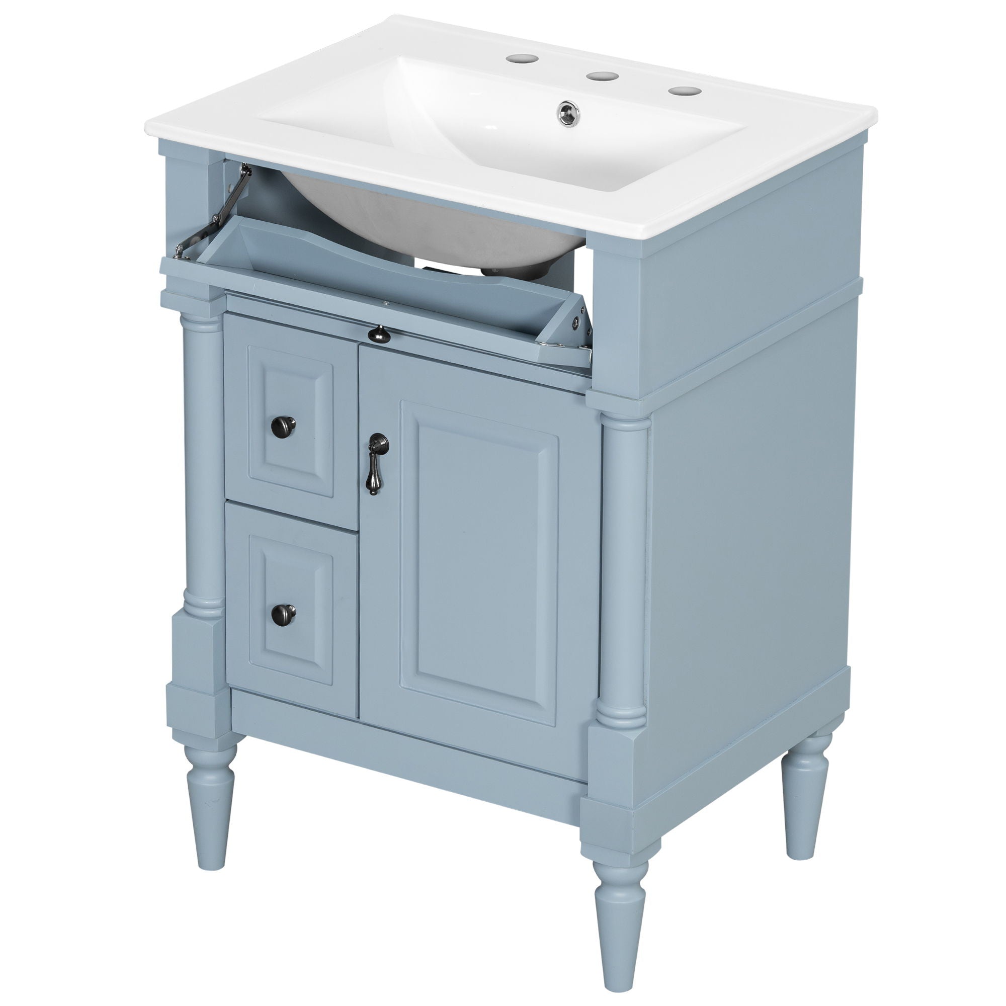 Freestanding Bathroom Vanity With Sink, Adjustable Shelf & Flip Drawer