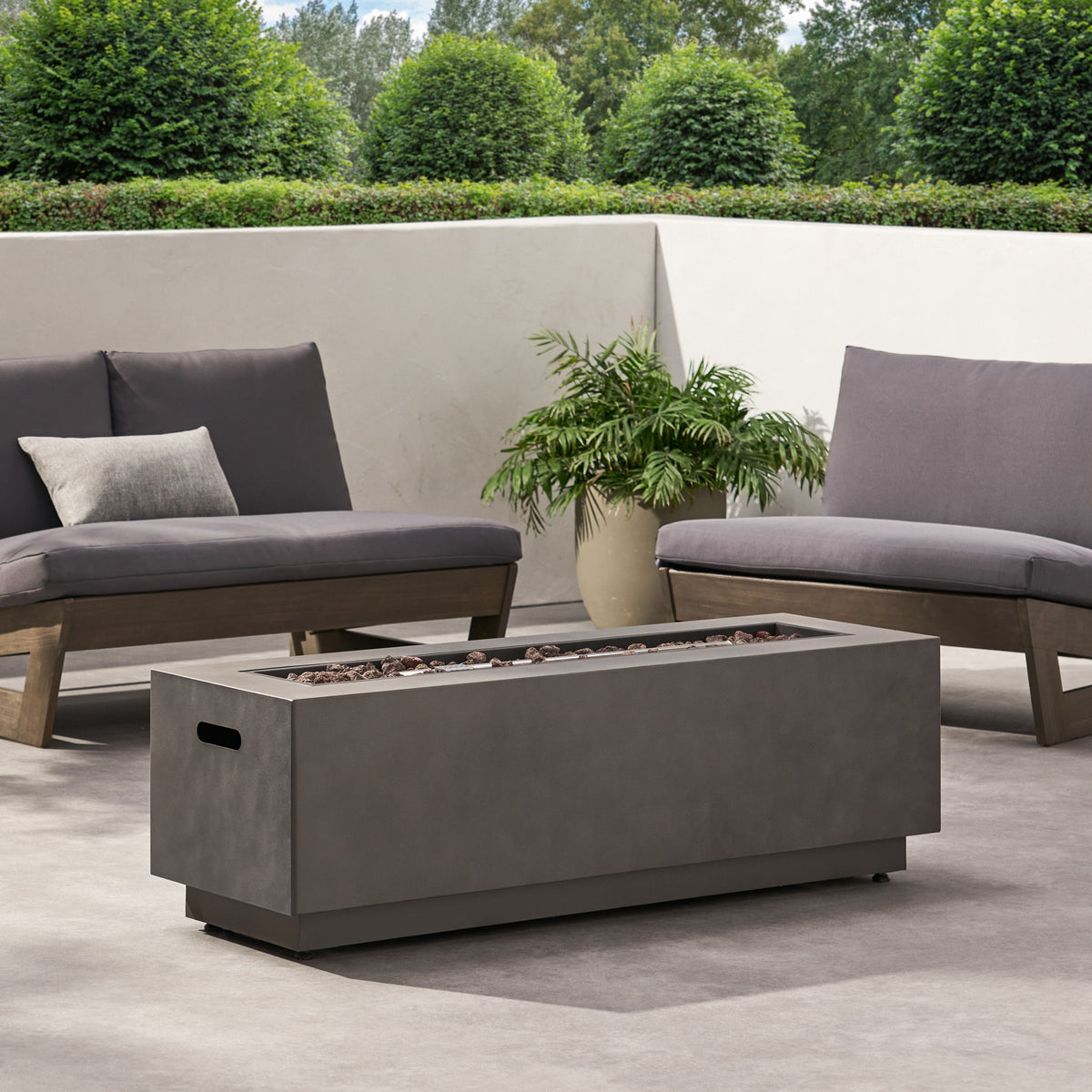 Modern Rectangular Iron Fire Pit 50, 000 Btu - Stone Gray