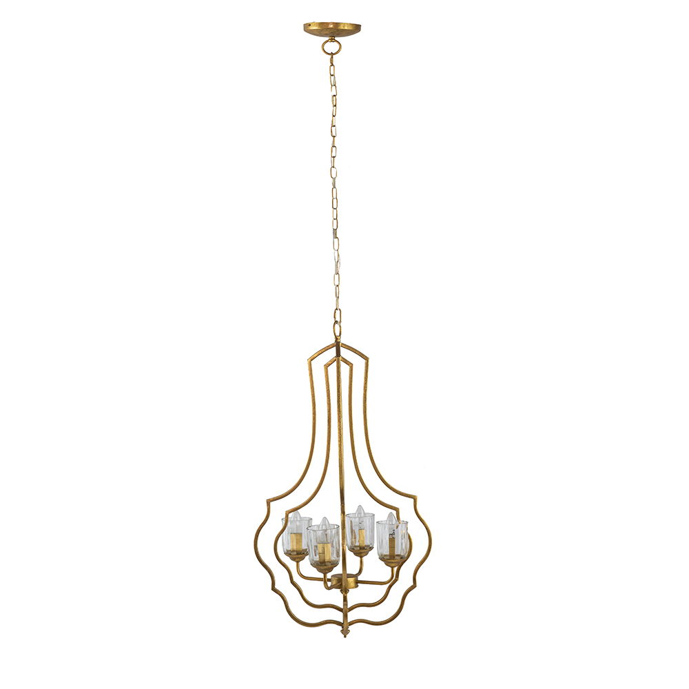 4 Light Metal Chandelier, Hanging Light Fixture With Adjustable Chain For Kitchen, Bulb Not Included - Gold