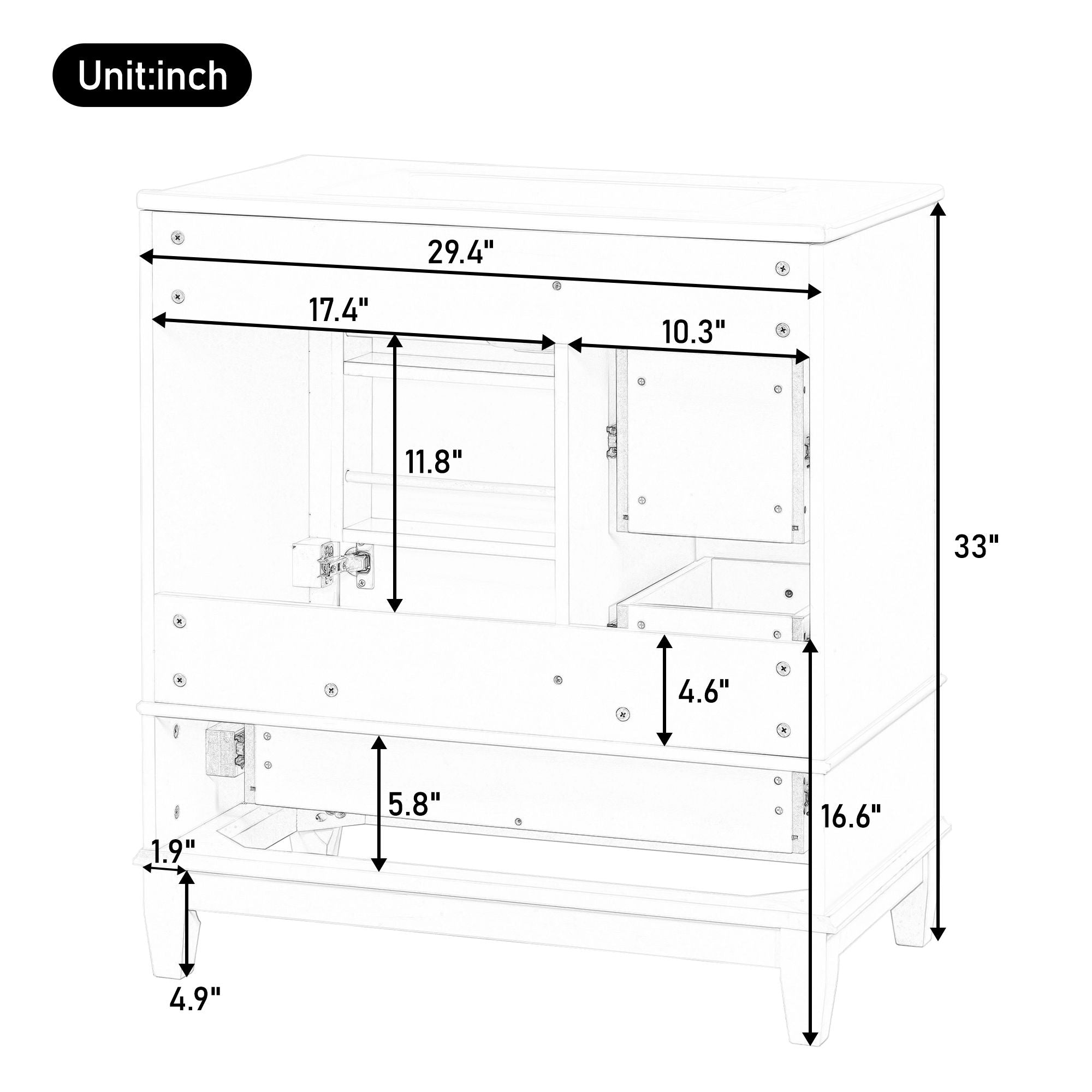 Freestanding Bathroom Vanity With Sink, Soft Close Door, 3 Drawers