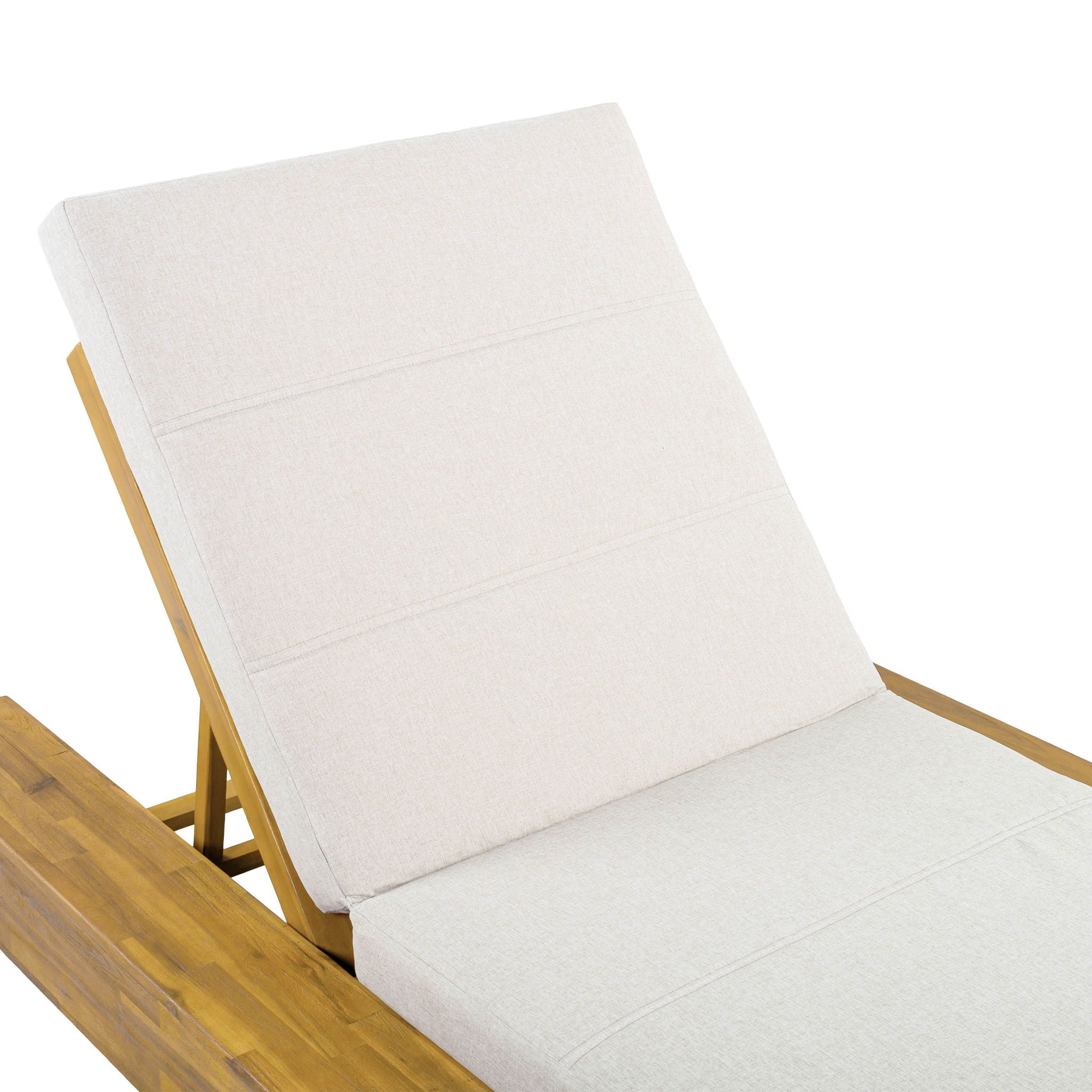 Outdoor Chaise Lounge With Water Resistant Cushion, Adjustable Backrest Patio Recliner For Poolside, Deck & Backyard - Beige / Teak