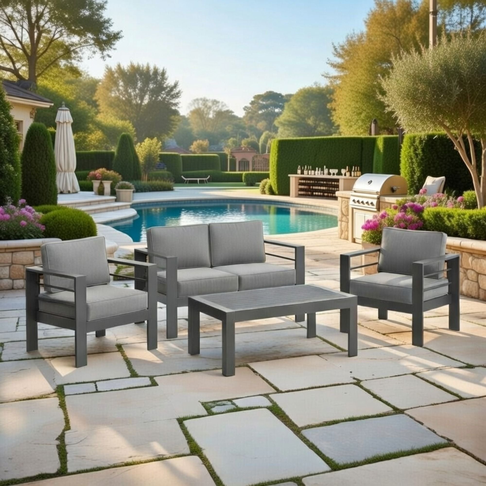 Outdoor Patio Set All-Weather With Thick Cushions