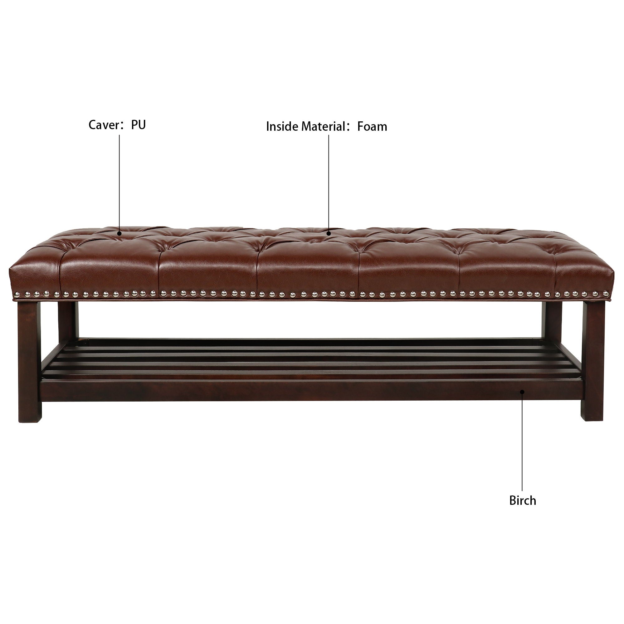 Bedroom End Of Bed Bench Tufted Upholstered End Of Bed Bench End Of Bed Entrance Shoe Bench With Nailhead Trim And Shelf Bedroom Upholstered Bench Living Room Shoe Rack Footstool