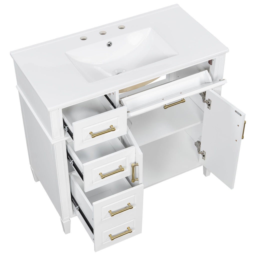 Bathroom Vanity With Sink, 4 Drawers, 2 Doors
