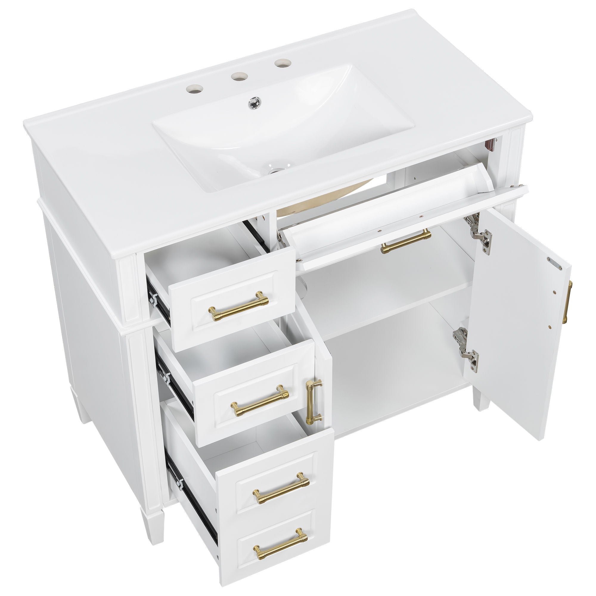 Bathroom Vanity With Sink, 4 Drawers (1 Flip Drawer), 2 Doors & Adjustable Shelf - White