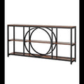 Extra Long Console Table With 3 Tier Open Shelves And Circular Frame - Brown / Black