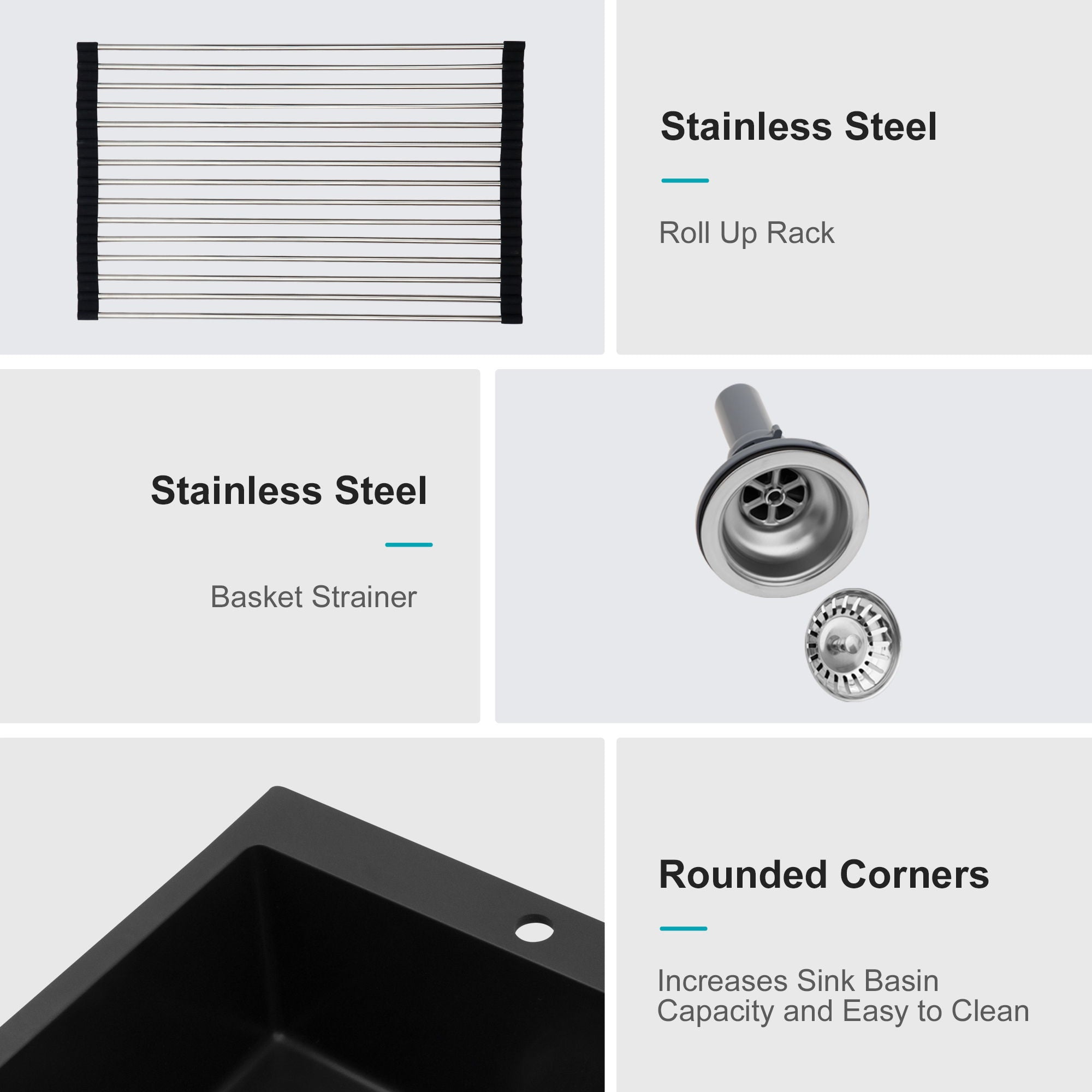Kitchen Sink Granite Composite Drop In Sink With Durable Material - Black