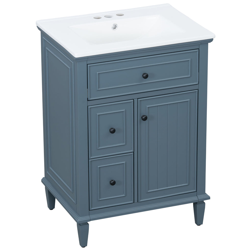 Modern Bathroom Vanity With Sink, Adjustable Shelf, 1 Flip Drawer & 2 Drawers