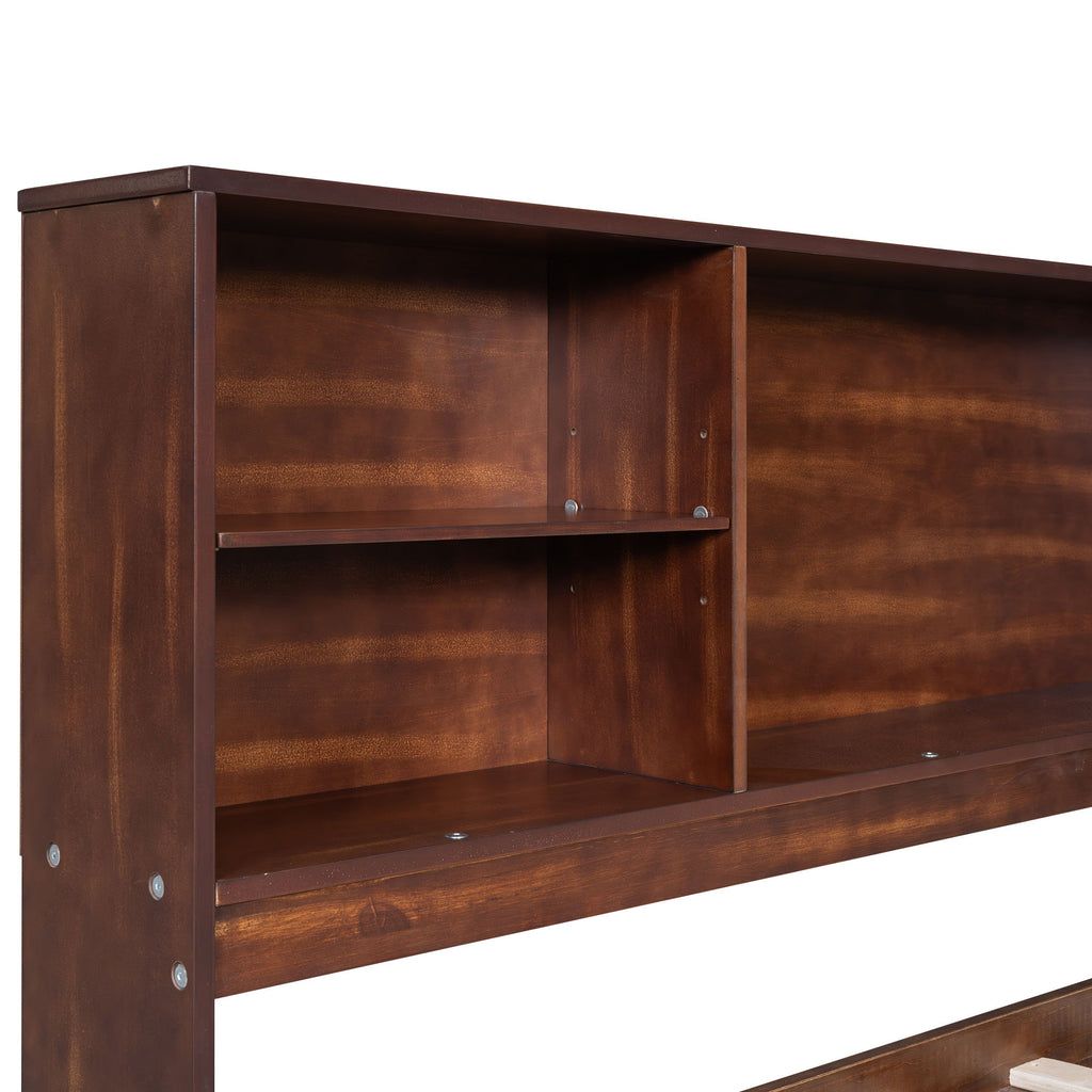Full Size Captain Bed With Built In Storage Shelves, 4 Drawers And 2 Cabinets - Antique Brown