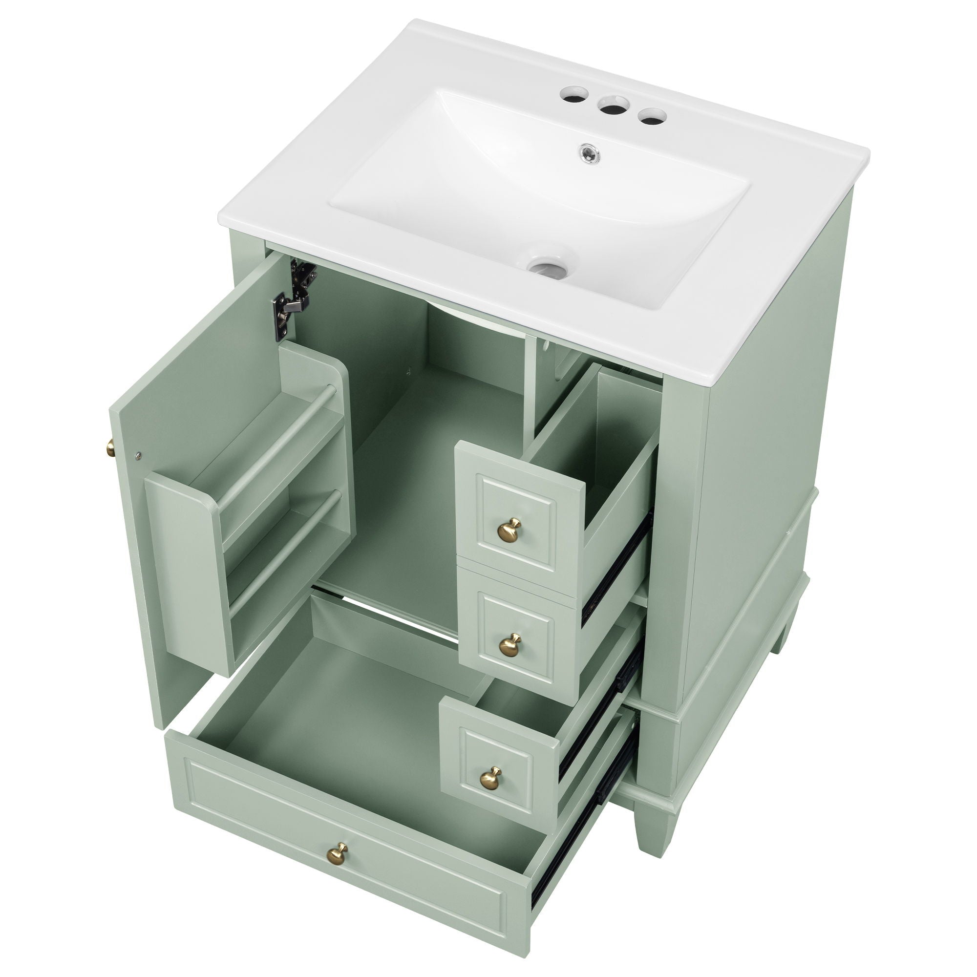 Modern Bathroom Vanity With Sink, Freestanding Cabinet With Drawers And Storage Shelves