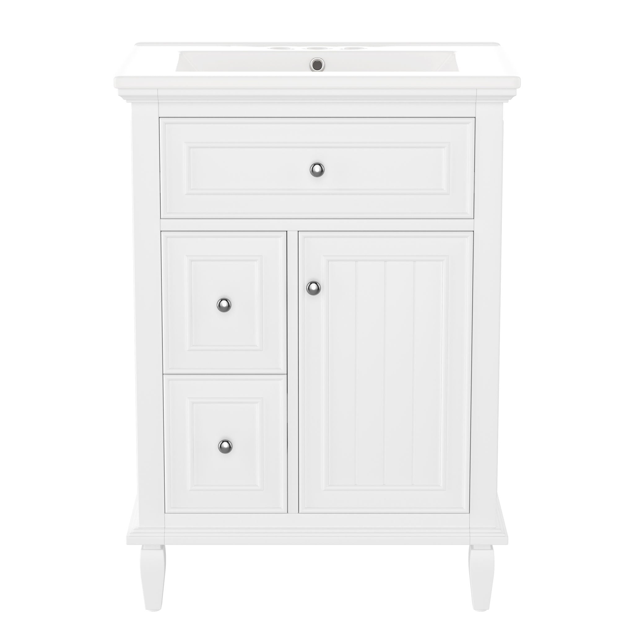 Modern Bathroom Vanity With Sink, Adjustable Shelf, 1 Flip Drawer & 2 Drawers