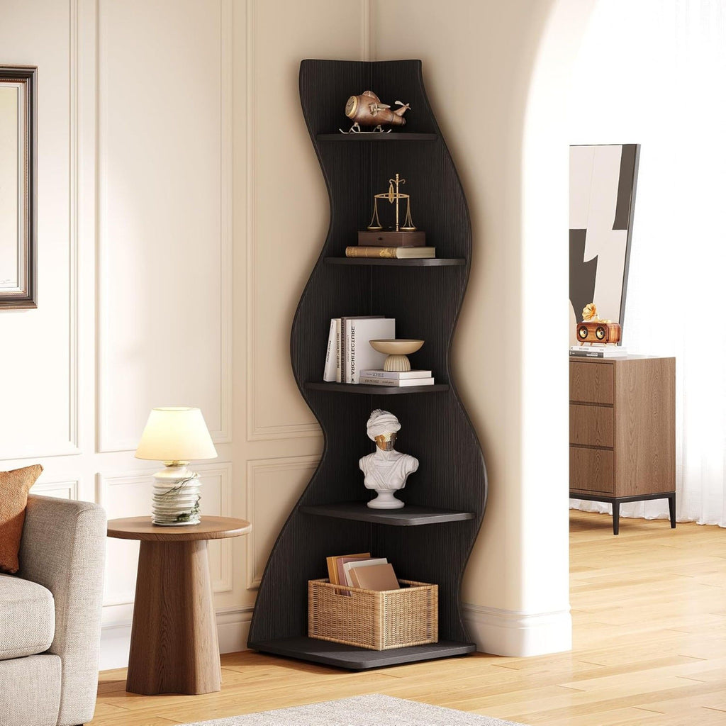 5 Tier Wavy Corner Bookshelf And Plant Stand For Living Room