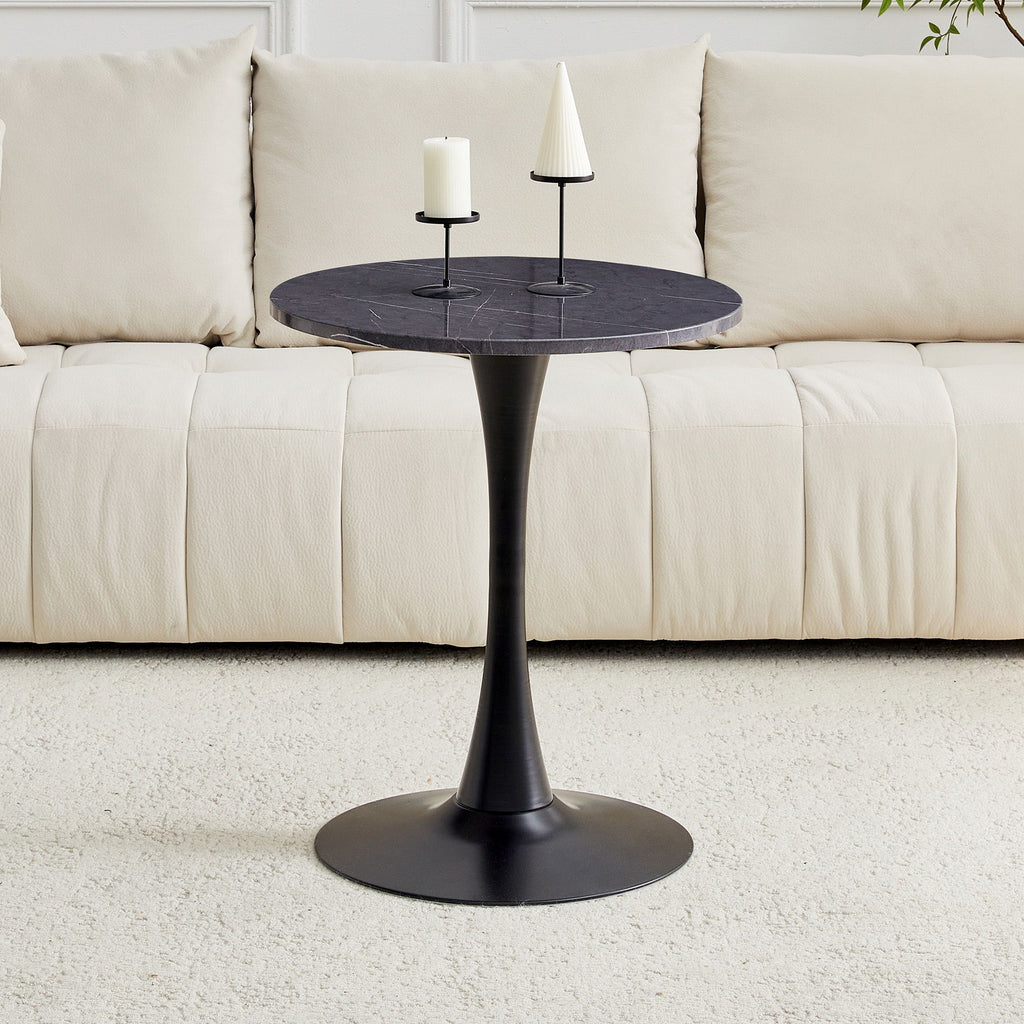 Round Dining Table With Faux Marble Top And Metal Pedestal +, 23.6" Diameter For Kitchen, Living Room, Small Spaces