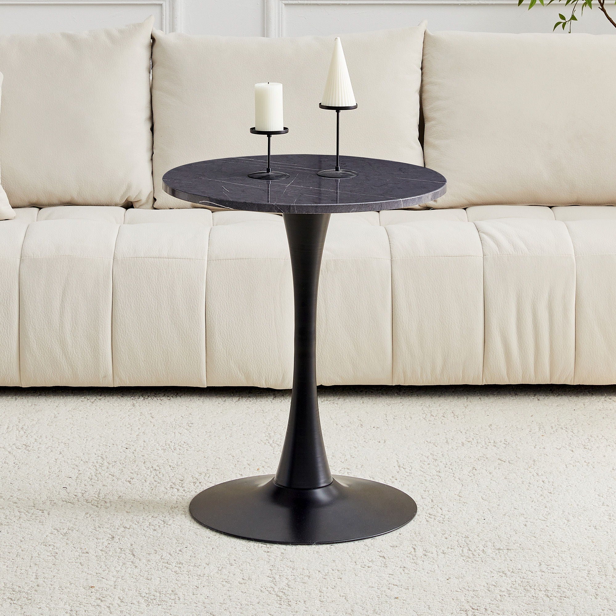 Round Dining Table With Faux Marble Top And Metal Pedestal +, 23.6" Diameter For Kitchen, Living Room, Small Spaces
