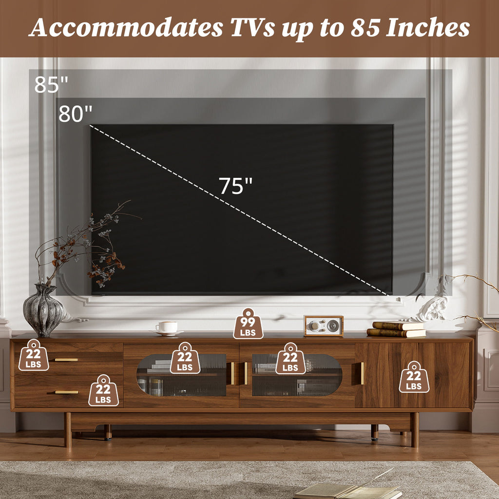 Modern TV Stand With Fluted Glass Doors & 2 Drawers
