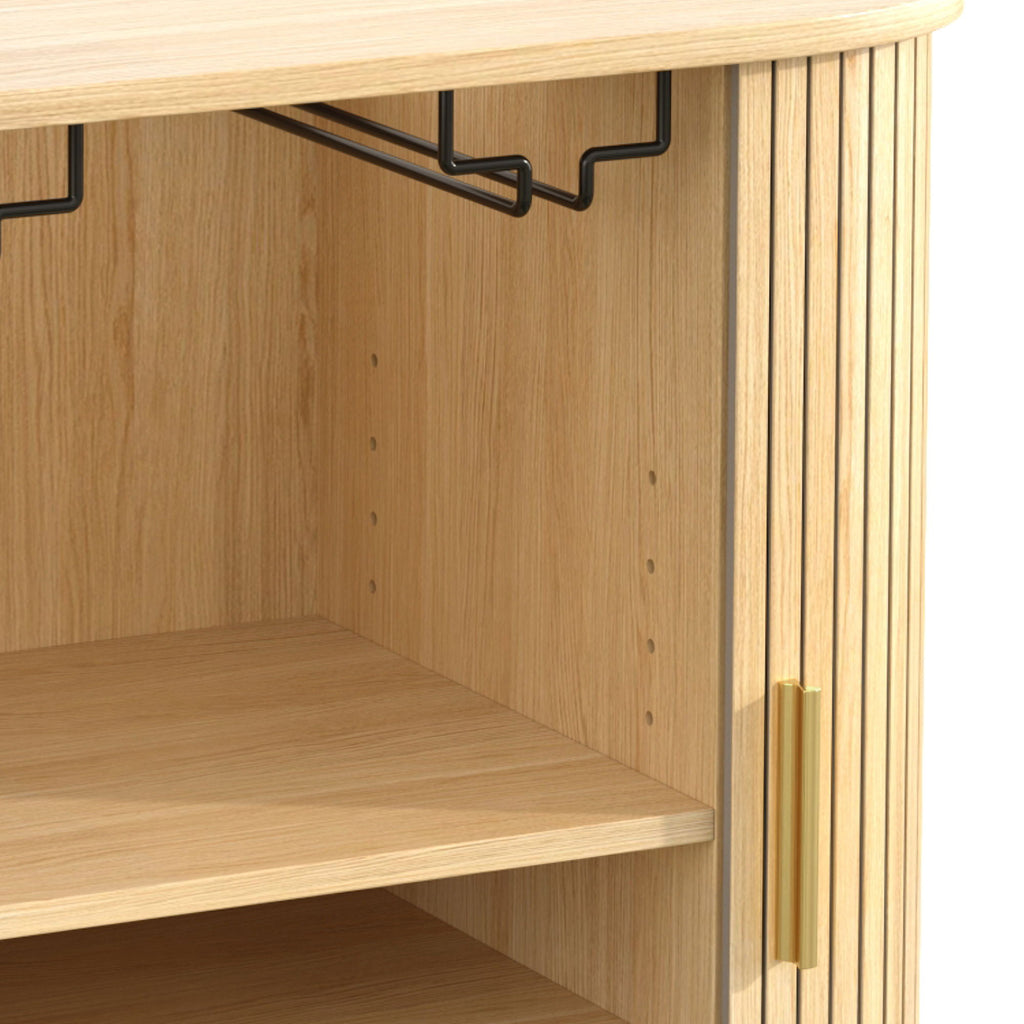 Fluted Wine Bar Cabinet With 8 Grid Wine Rack, 5 Level Adjustable Shelves, 2 Glass Holders