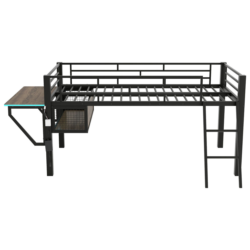 Gaming - Twin Loft Bed With Desk And LED - Black