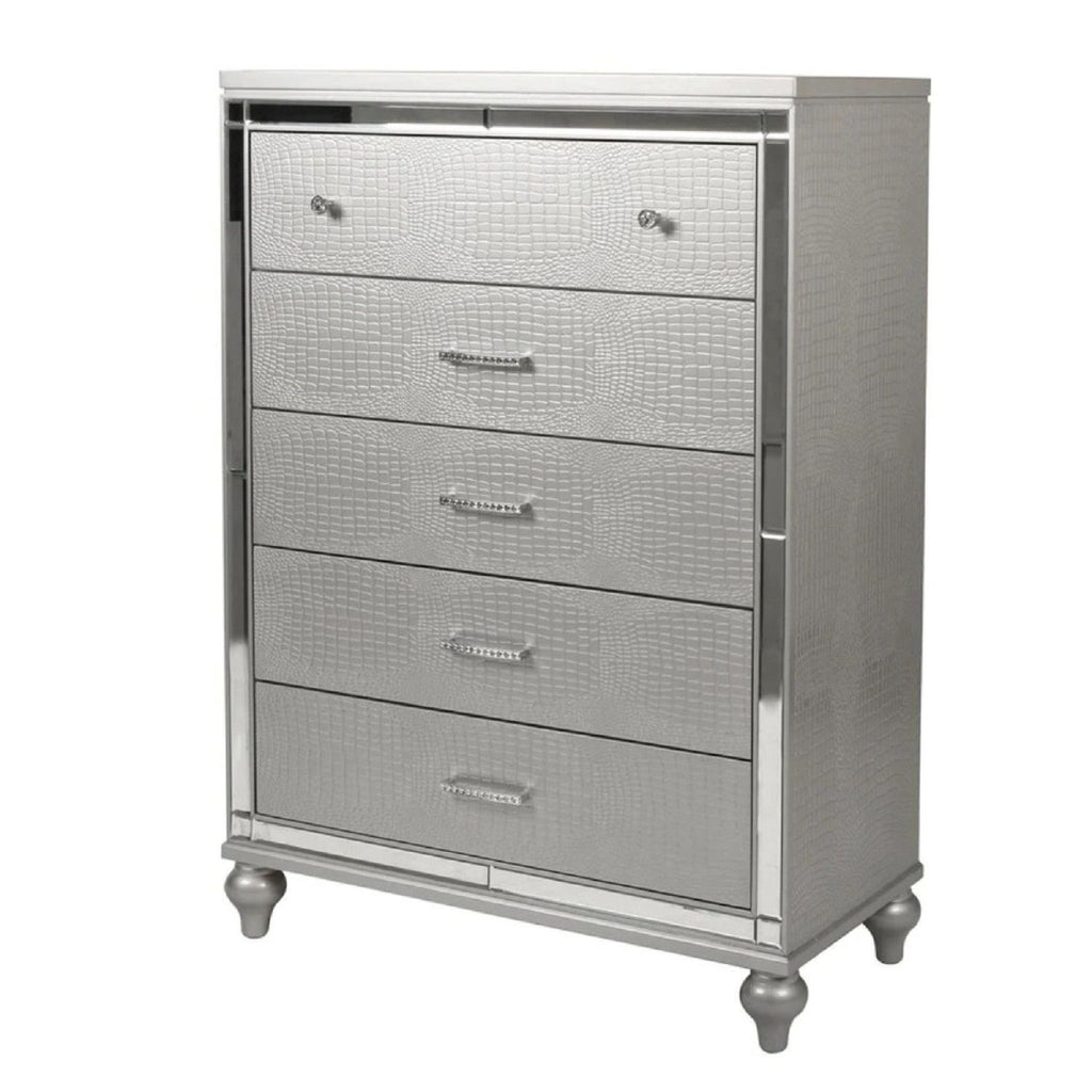 1 Piece Chest With 5 Drawers Snake Skin Bedroom Furniture - Silver