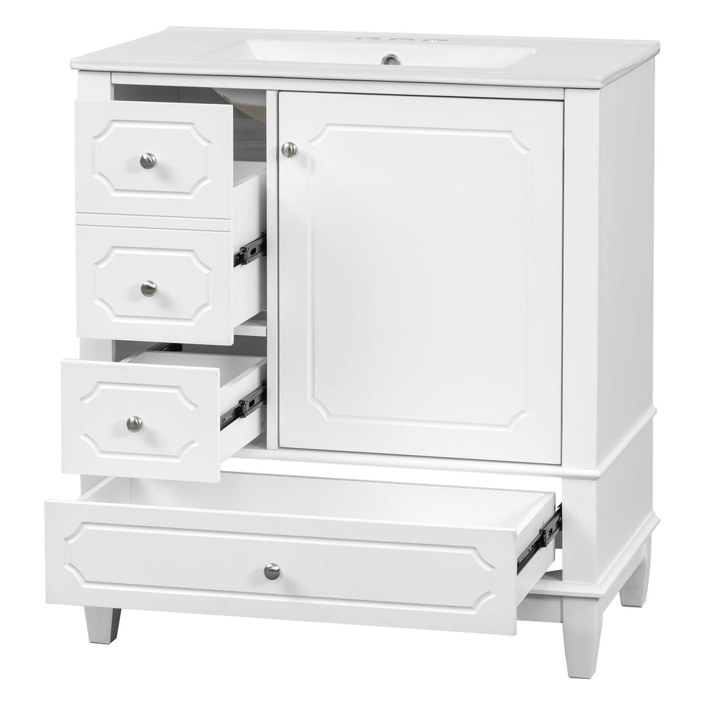 Bathroom Vanity With Sink, Freestanding Vanity Cabinet With Ceramic Basin, Soft Close Door, 3 Drawers
