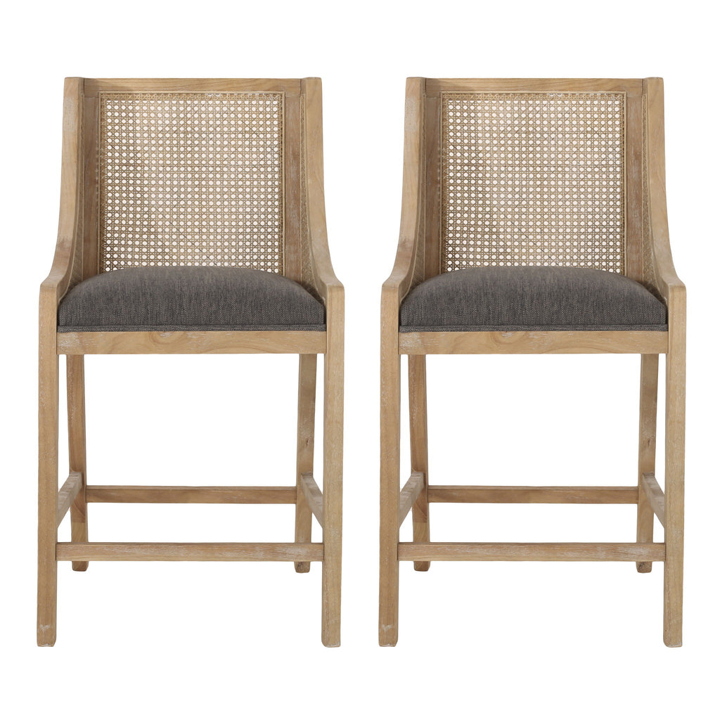 French Country Fabric Upholstered Counter Stools (Set of 2)