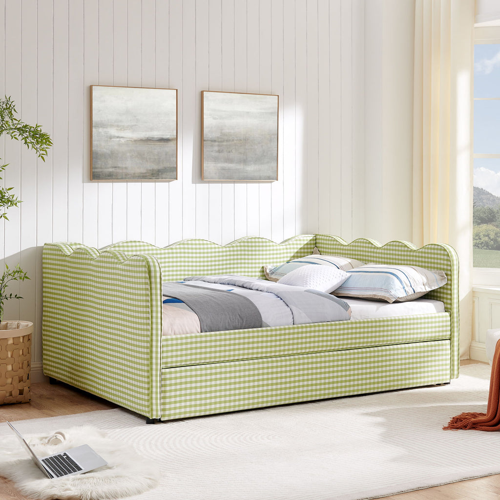 Gingham Daybed & USB Charging Port, Wave-Shaped Design