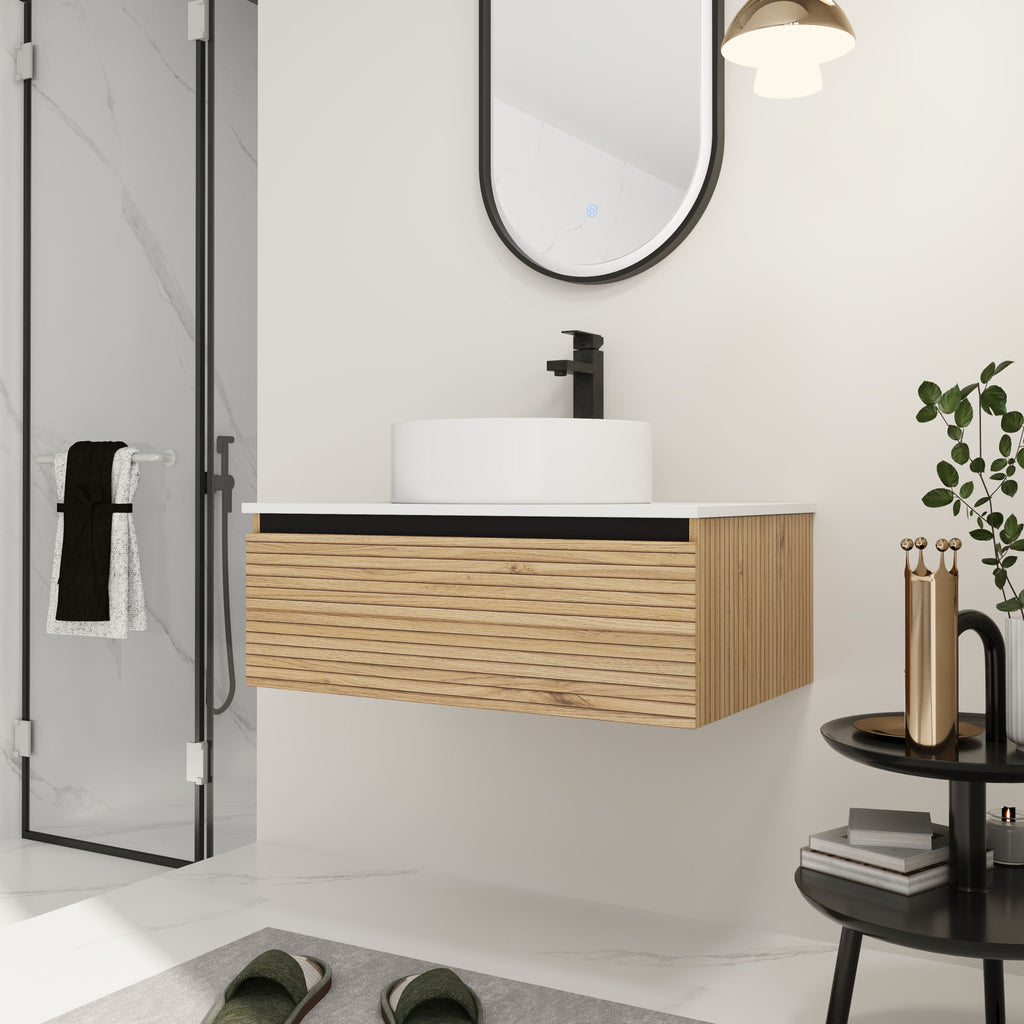 Wall Mounted Bathroom Vanity With Art Sink & 1 Soft Close Drawer