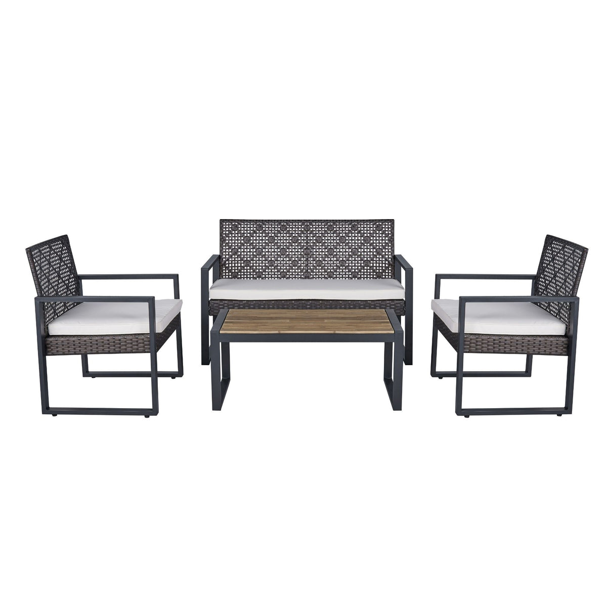 4 Piece Patio Furniture Set With Acacia Wood Table Top And Cushions