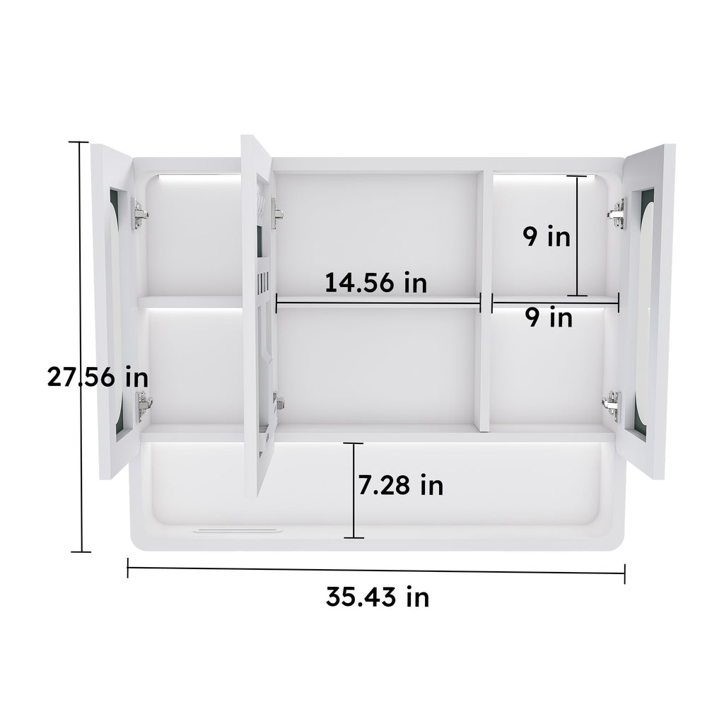 Wall Mounted Bathroom Mirror Cabinet With LED Lights, Anti Fog & Explosion Proof, Touch Control Medicine Cabinet, 3 Color Lighting - White