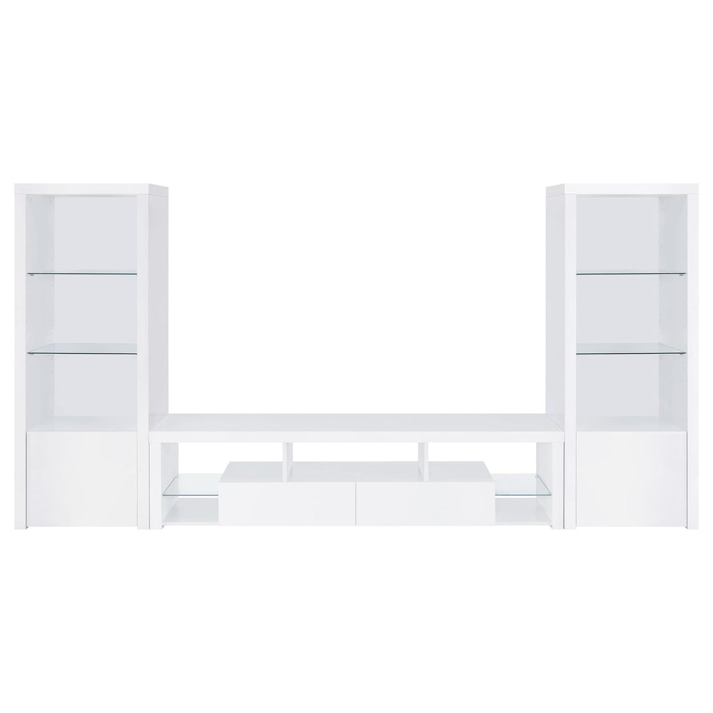 Lance - 3 Shelf Media Tower With Shelves And Hidden Cabinet - Gloss White