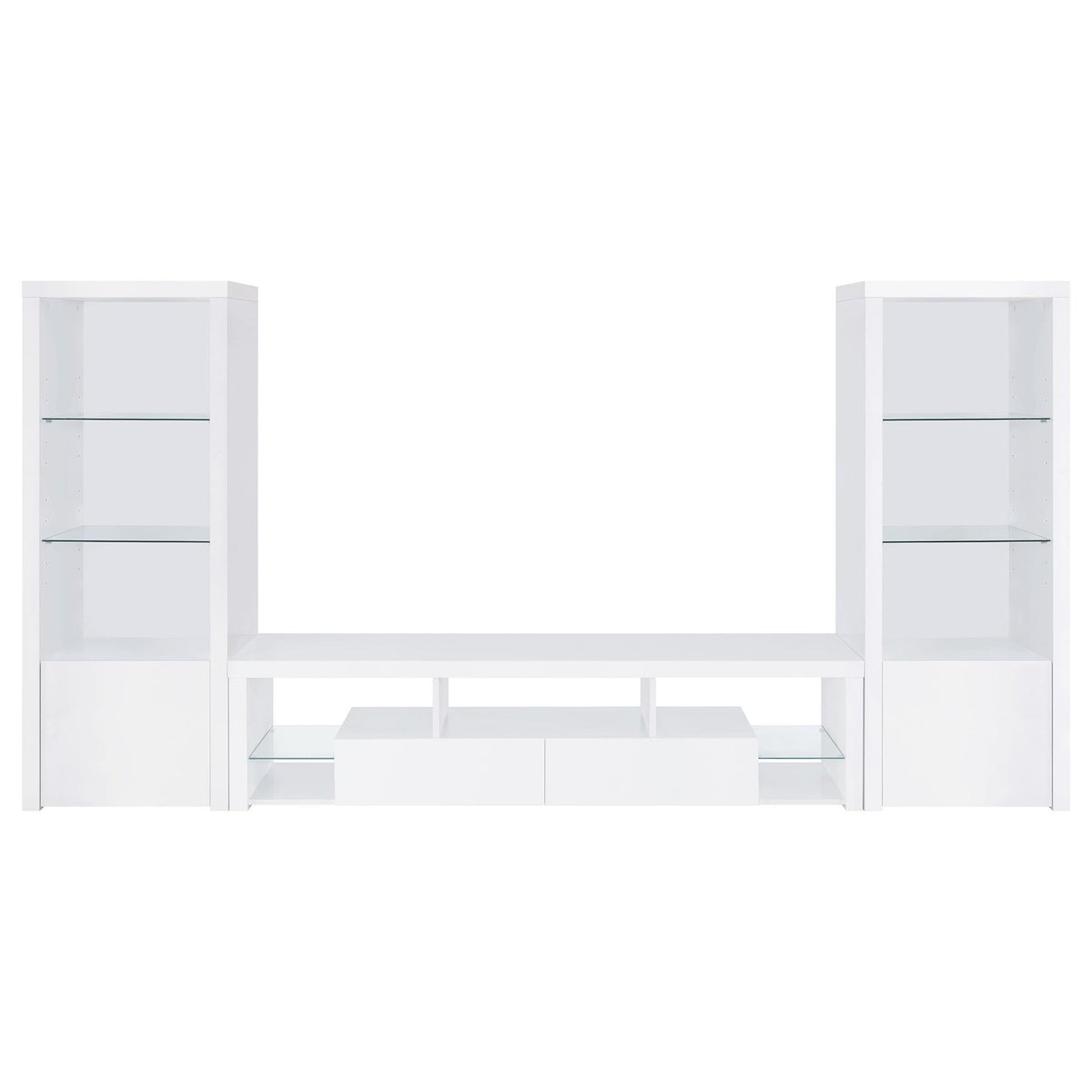 Lance - 3 Shelf Media Tower With Shelves And Hidden Cabinet - Gloss White