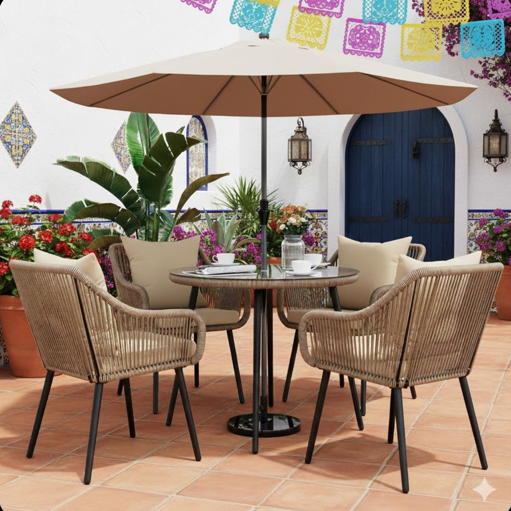 5 Piece Twisted Rattan Patio Dining Set With Table