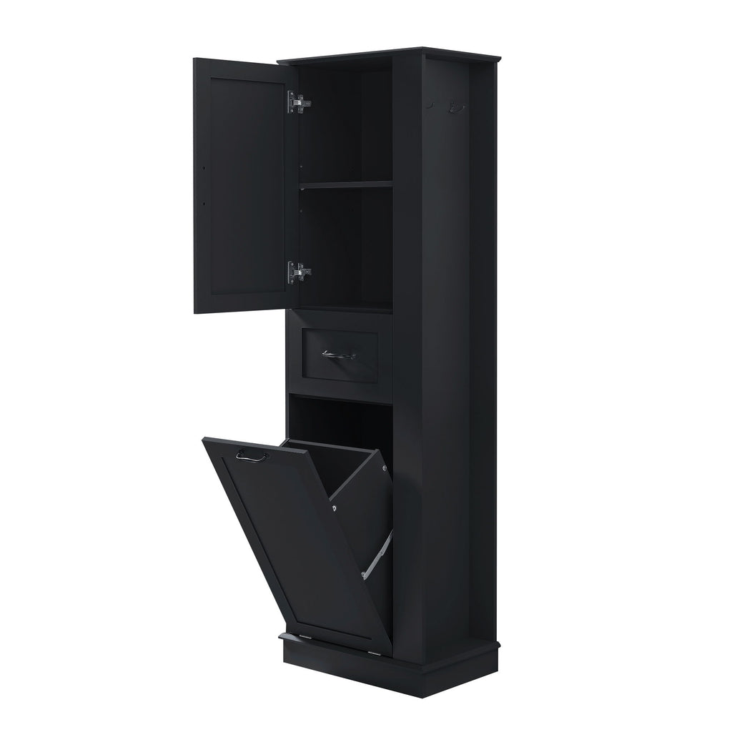 Modern Tall Storage Cabinet With Tilt-Out Compartment, Adjustable Shelves