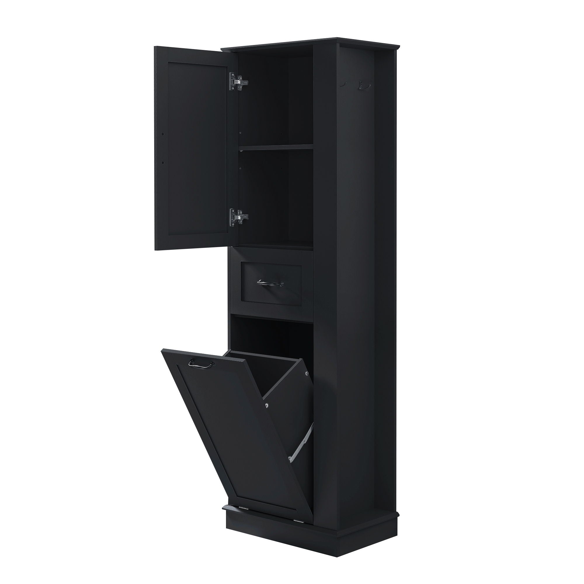 Modern Tall Storage Cabinet With Tilt-Out Compartment, Adjustable Shelves