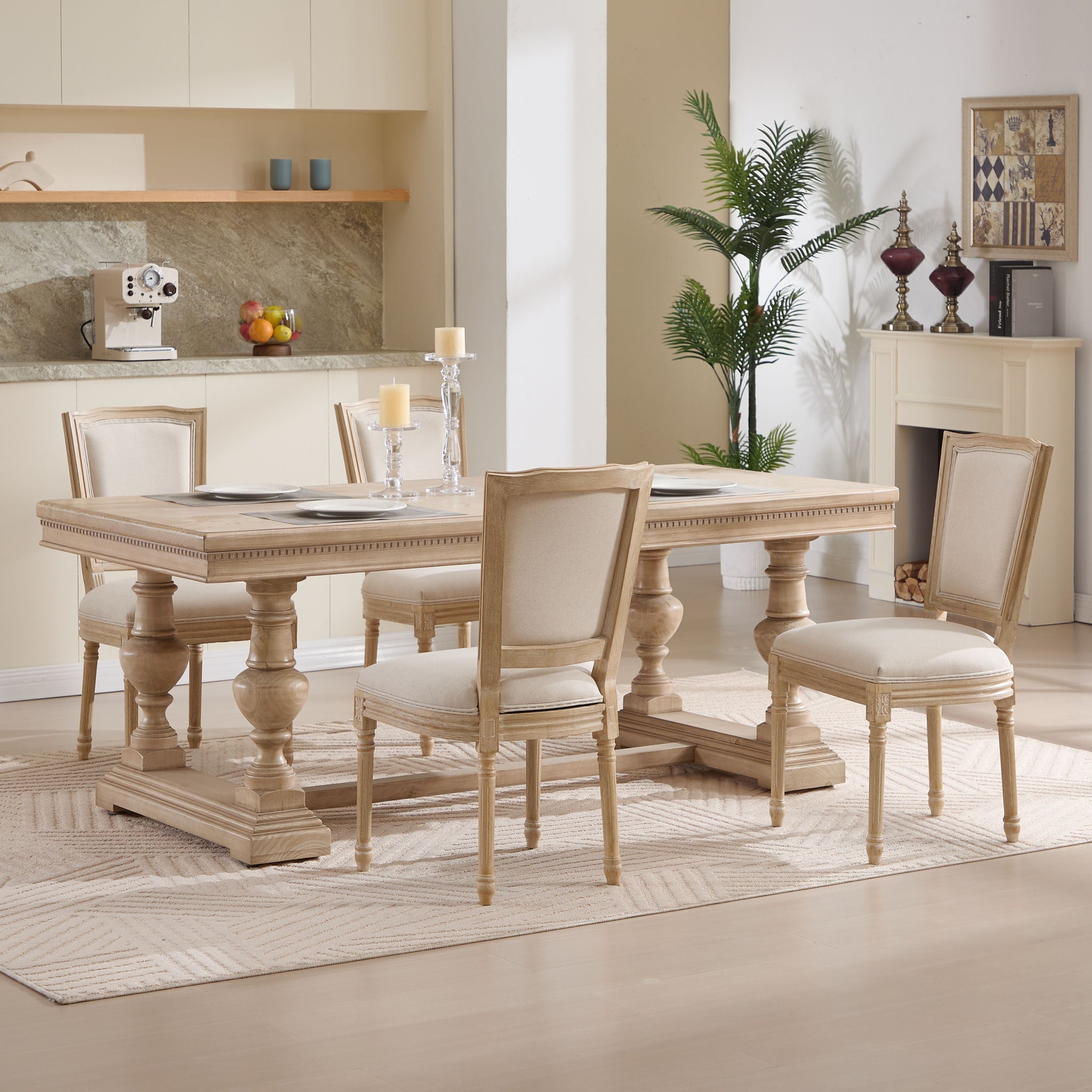 Dining Chairs Upholstered With T - Shaped Back (Set of 2) - Beige