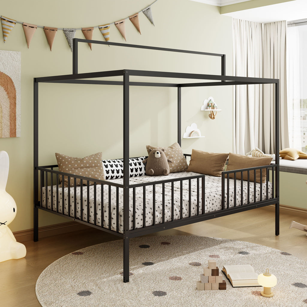 3 In 1 Convertible Montessori Floor Bed With Fenced Support