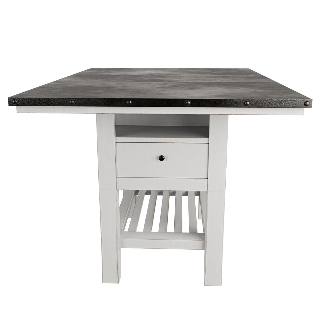 7 Piece Counter Height Dining Set With Storage Base And Ladder Back Chairs - Antique White / Gray