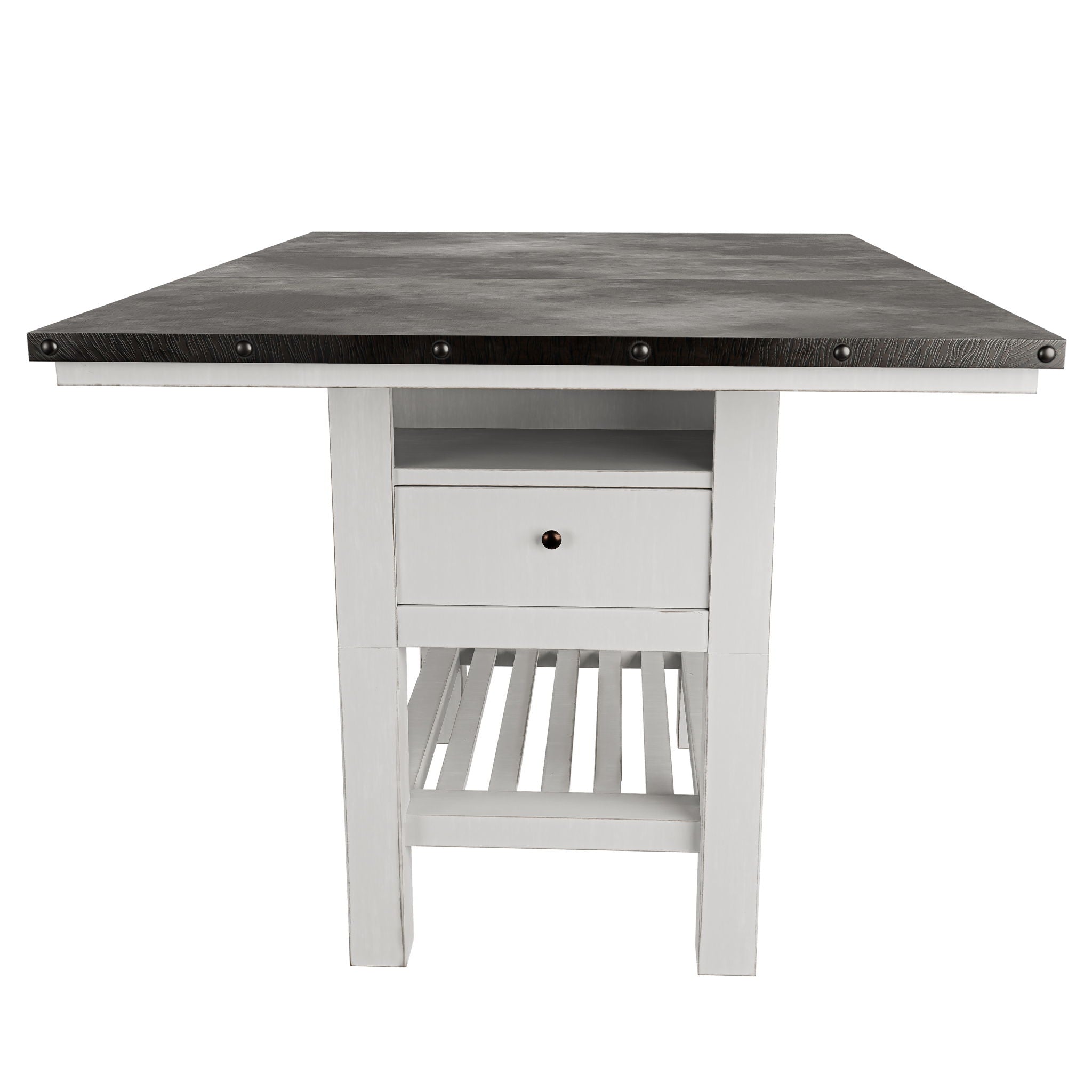 7 Piece Counter Height Dining Set With Storage Base And Ladder Back Chairs - Antique White / Gray