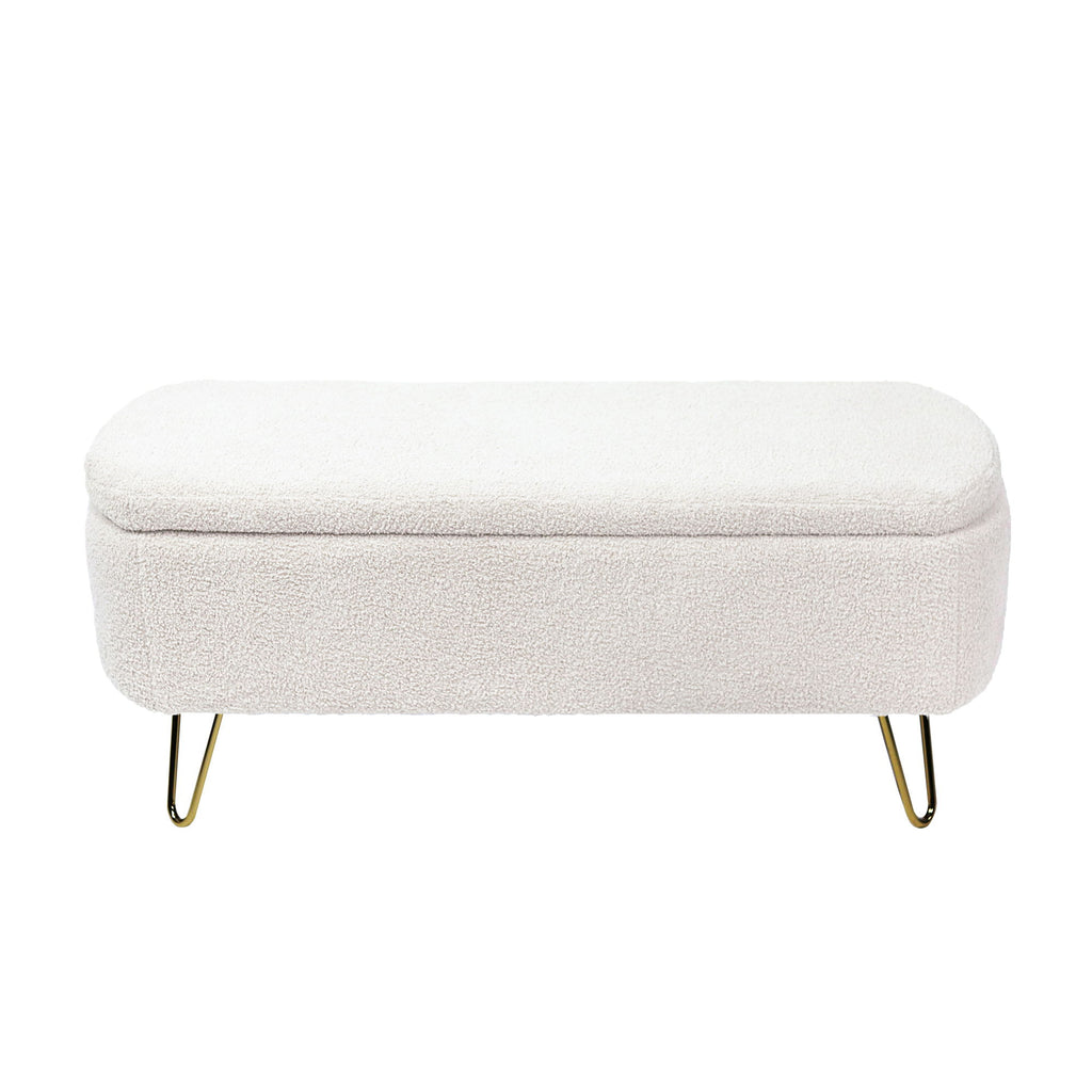 Storage Ottoman Bench For End Of Bed Legs, Modern Camel Faux Fur Entryway Bench Upholstered Padded With Storage For Living Room Bedroom